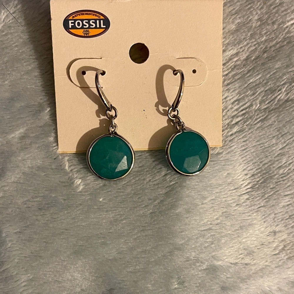 Fossil Teal Dangle Round Earrings NWT Fossil Earrings